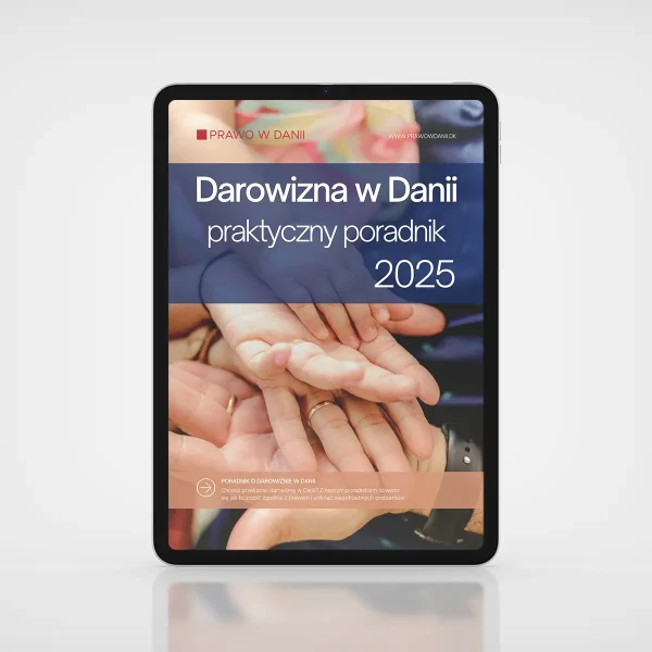 Okładka e-booka 'Darowizna w Danii – praktyczny poradnik', dostępnego do pobrania w formacie PDF.